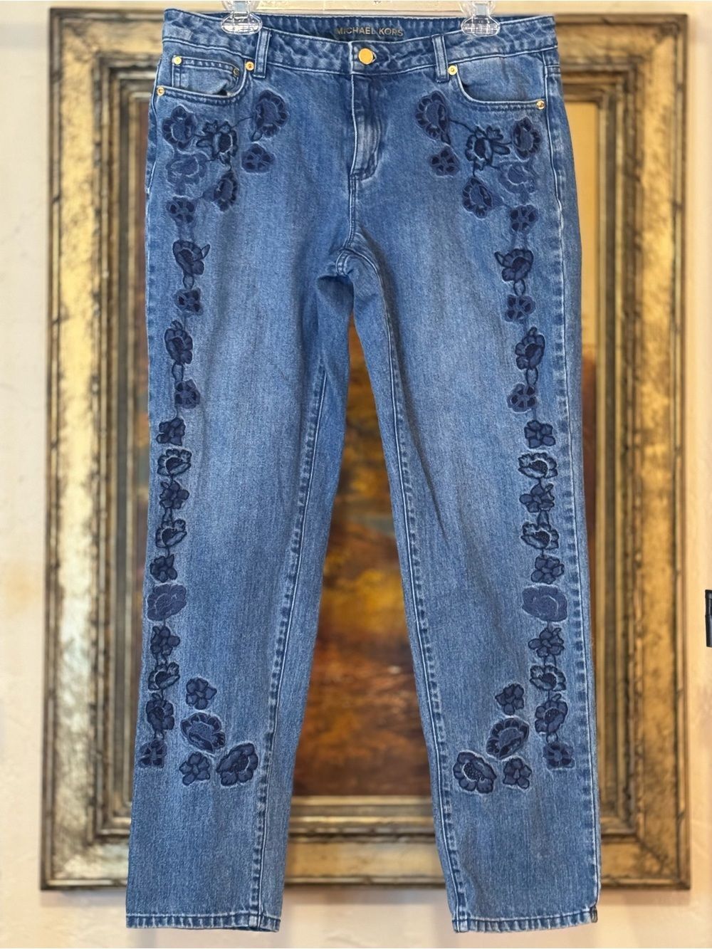 Michael Kors Dillon Relaxed Floral Coastal Grandma Embroidered Jeans - Size 10